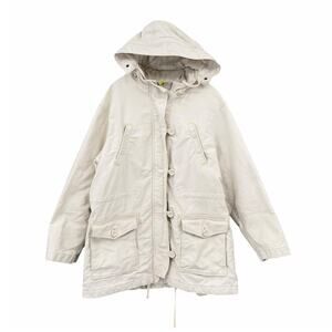 GAP Y2K 2006 Cream Khaki Heavyweight Hooded Mid Length Button Zip Parka Coat